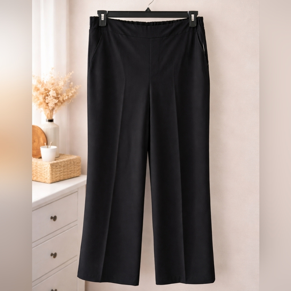 Wit & Wisdom High Waist Crop Wide Leg Pants Petite Large Black Pull On Stretch